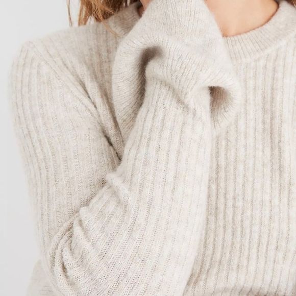 Madewell Ruffle-Cuff Pullover Sweater Oatmeal Size XS - Picture 6 of 11